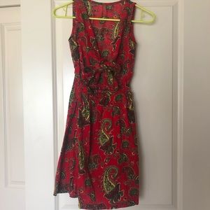Red midi tie front strapless dress